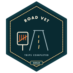 Road Vet gold patch — a veteran of many verified miles